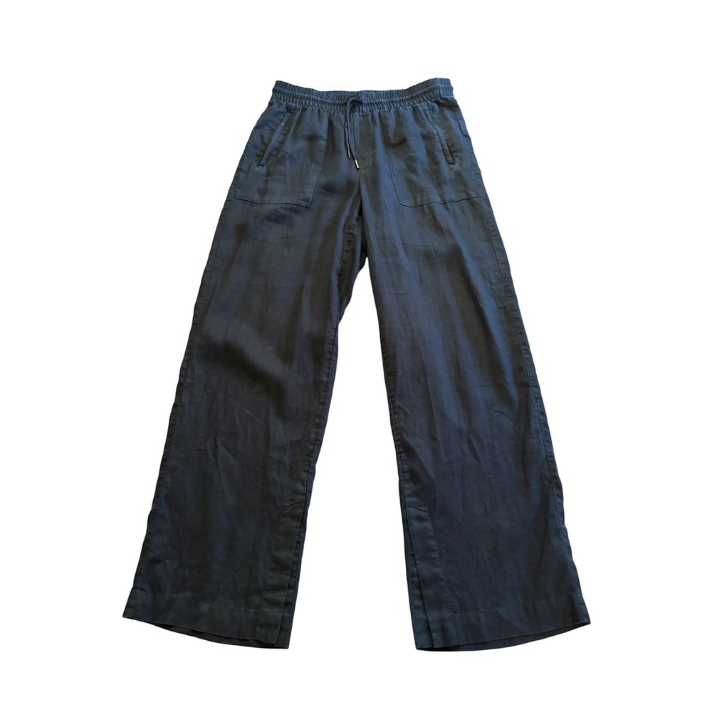 Athleta Womens Black 100% Linen Wide Leg Drawstring Pants Size Medium Tall MT
